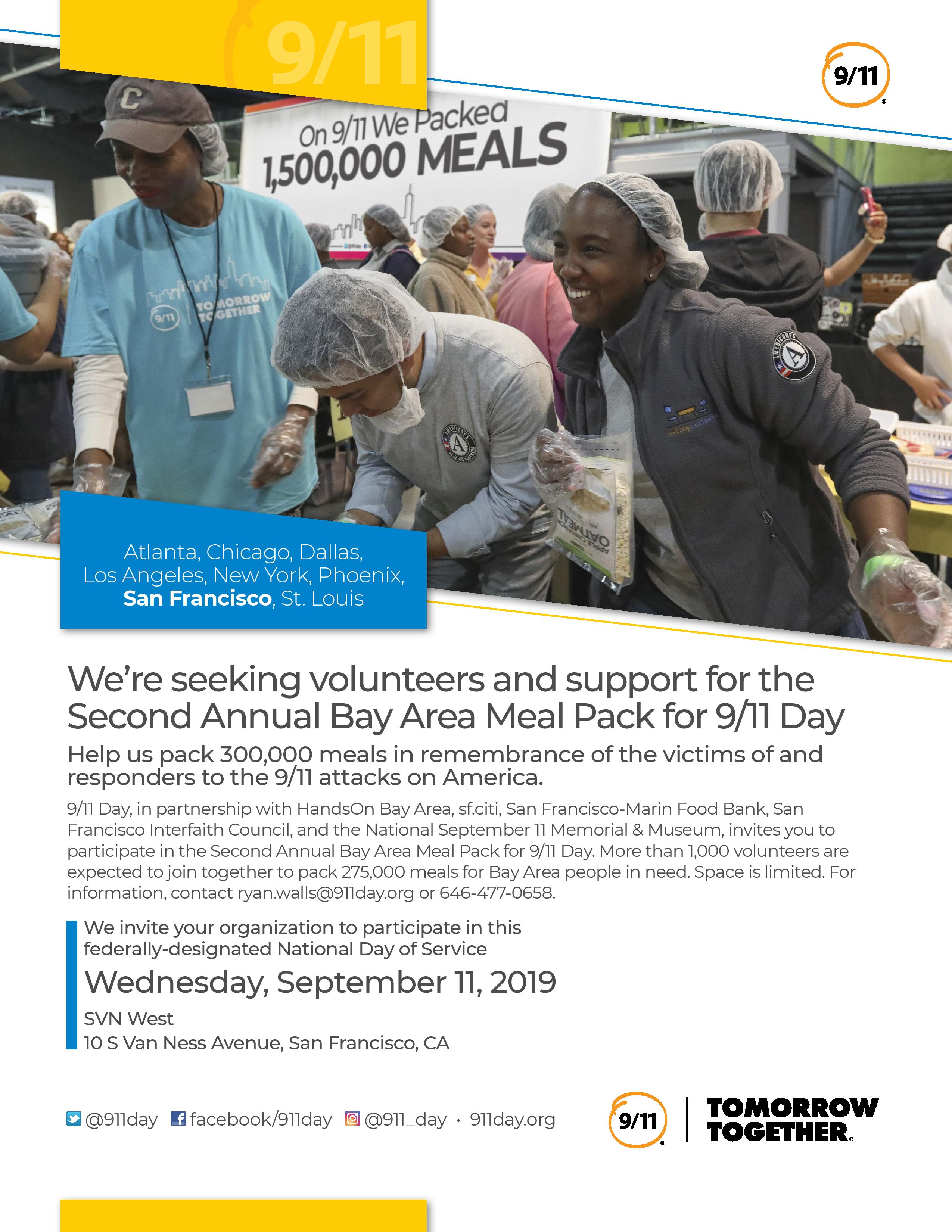 Seeking Volunteers for 2nd Annual Bay Area Meal Pack for 9/11 Day | San ...